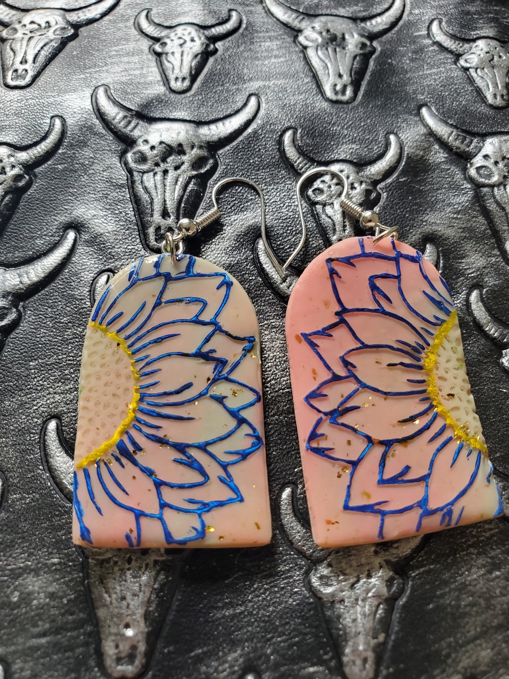 Handmade Pink Sunflower Dangle Earrings